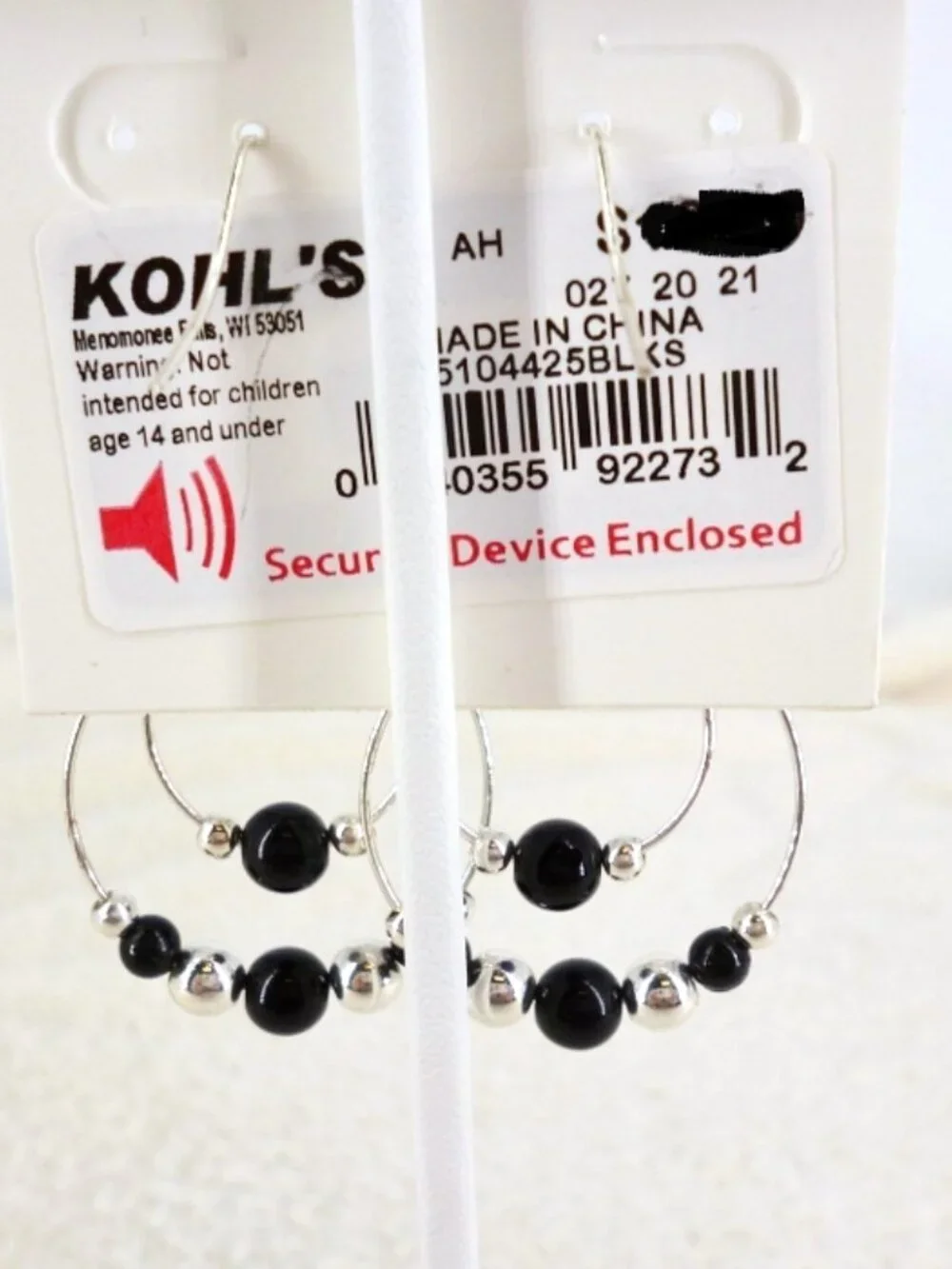 Croft & Barrow Double Hoop Earrings Silver Tone & Black w/ Beads NWT Perfect